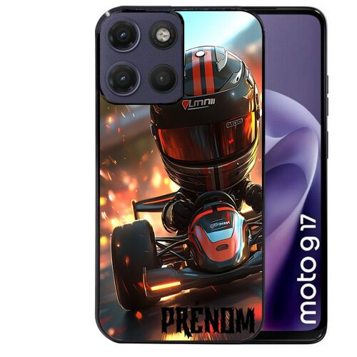 Coque noire pour MOTO G17 et G17 POWER motif karting F1 personnalisee