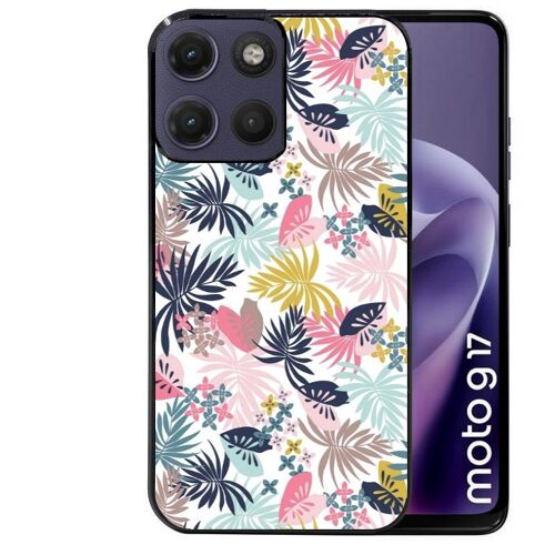 Coque noire pour MOTO G17 et G17 POWER jungle et fleur rose