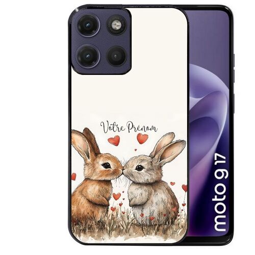 Coque noire pour MOTO G17 et G17 POWER motif lapin coeur avec prenom