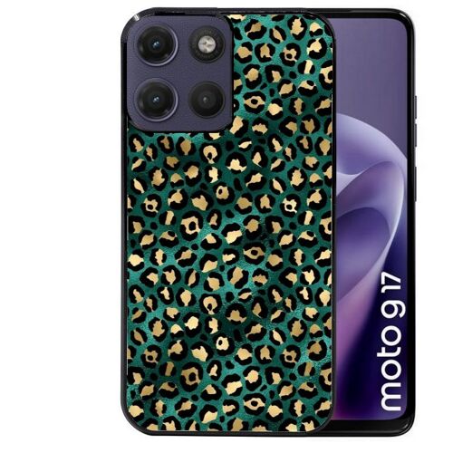 Coque noire pour MOTO G17 et G17 POWER leopard vert