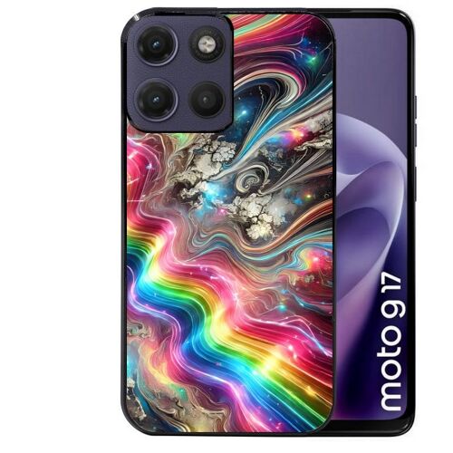 Coque noire pour MOTO G17 et G17 POWER marbre arc en ciel