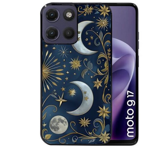 Coque noire pour MOTO G17 et G17 POWER lune et etoile