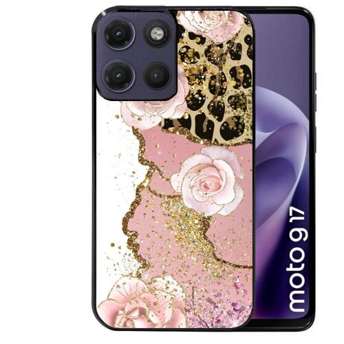 Coque noire pour MOTO G17 et G17 POWER marbre fleur leopard