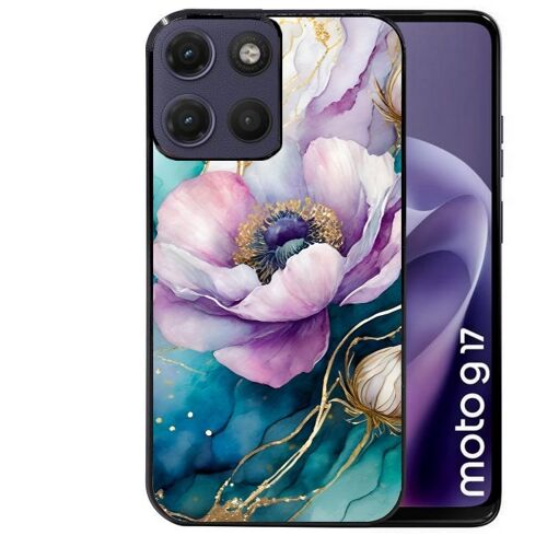 Coque noire pour MOTO G17 et G17 POWER marbre fleur