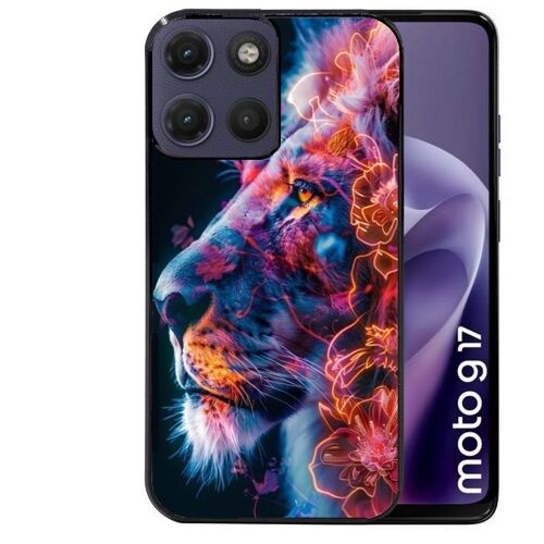 Coque noire pour MOTO G17 et G17 POWER lion fluo