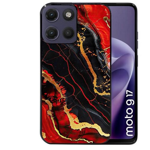 Coque noire pour MOTO G17 et G17 POWER motif marbre rouge