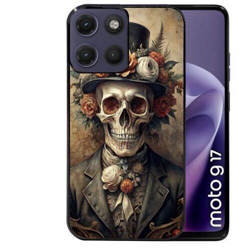 Coque noire pour MOTO G17 et G17 POWER motif tete de mort chapeau