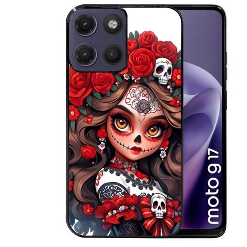 Coque noire pour MOTO G17 et G17 POWER tete de mort calavera rouge