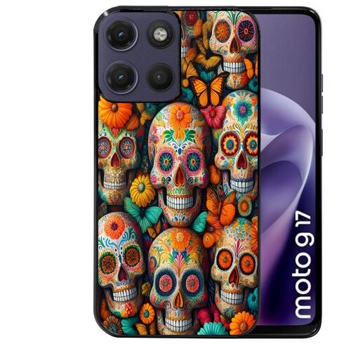 Coque noire pour MOTO G17 et G17 POWER motif mort mexicaine papillon