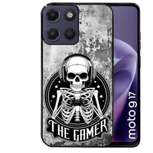 Coque noire pour MOTO G17 et G17 POWER motif tete de mort gamer beton