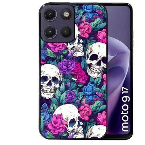 Coque noire pour MOTO G17 et G17 POWER tete de mort violet