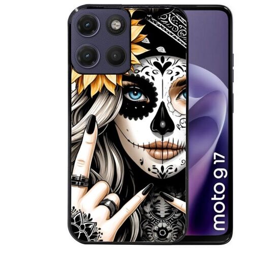 Coque noire pour MOTO G17 et G17 POWER tete de mort tatoo