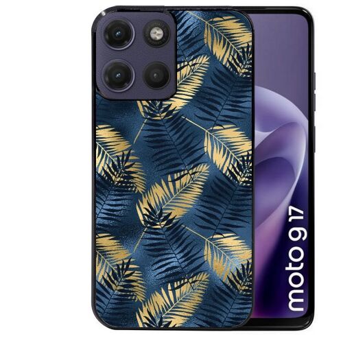 Coque noire pour MOTO G17 et G17 POWER motif palmier bleu