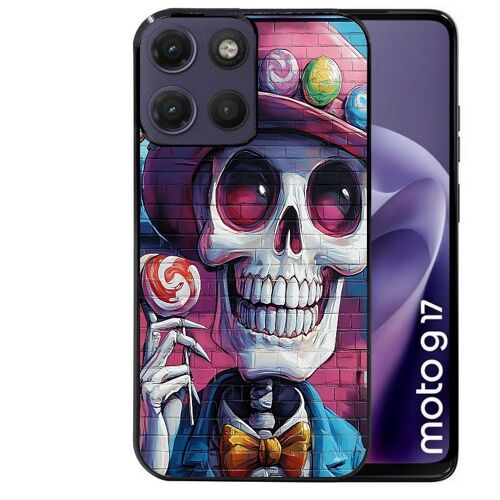 Coque noire pour MOTO G17 et G17 POWER motif tete de mort tag