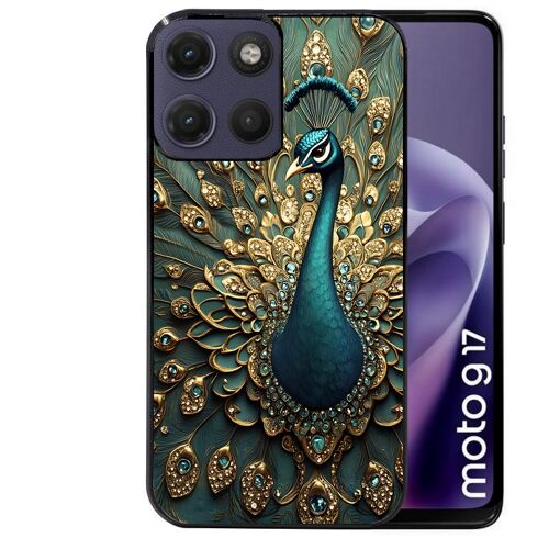 Coque noire pour MOTO G17 et G17 POWER motif paon bijoux