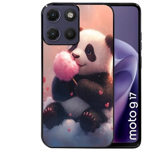 Coque noire pour MOTO G17 et G17 POWER motif panda bonbon