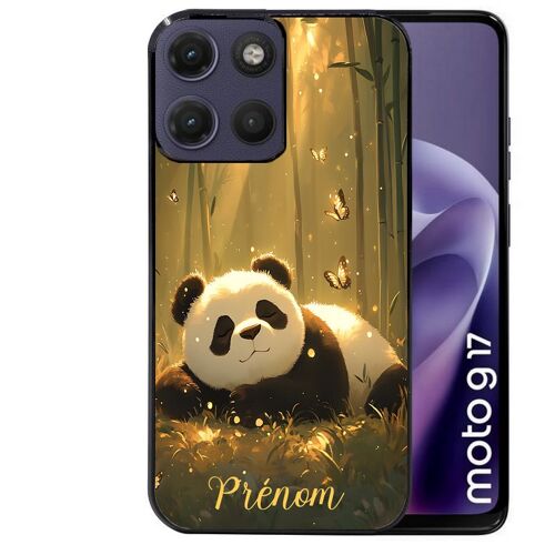 Coque noire pour MOTO G17 et G17 POWER panda et papillon personnalisee