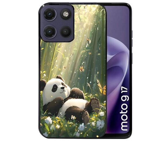 Coque noire pour MOTO G17 et G17 POWER motif panda bambou
