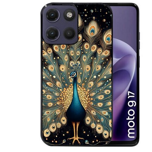 Coque noire pour MOTO G17 et G17 POWER motif paon mandala