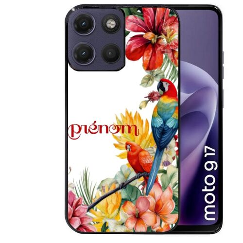 Coque noire pour MOTO G17 et G17 POWER motif perroquet personnalisee