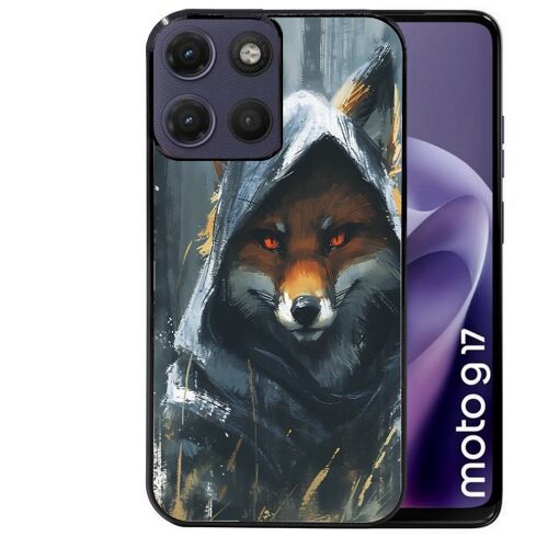Coque noire pour MOTO G17 et G17 POWER renard fox des bois