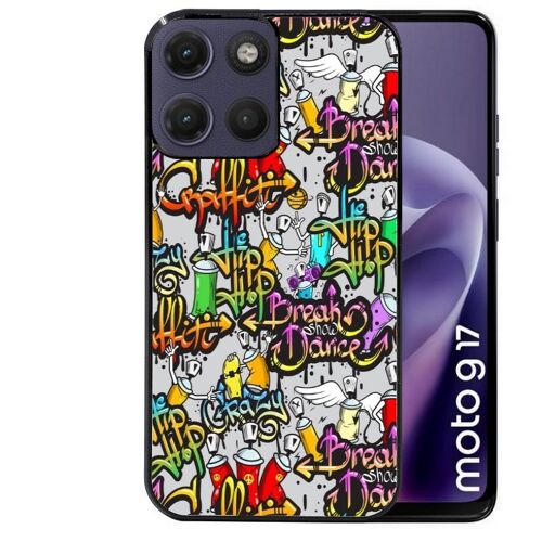Coque noire pour MOTO G17 et G17 POWER tag graffiti