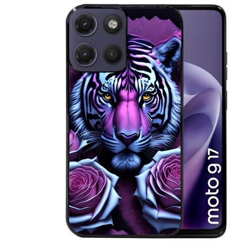 Coque noire pour MOTO G17 et G17 POWER tigre UV
