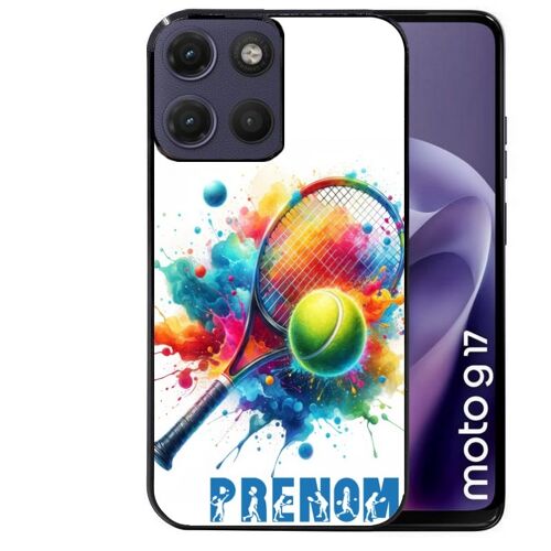 Coque noire pour MOTO G17 et G17 POWER motif tennis raquette personnalisee
