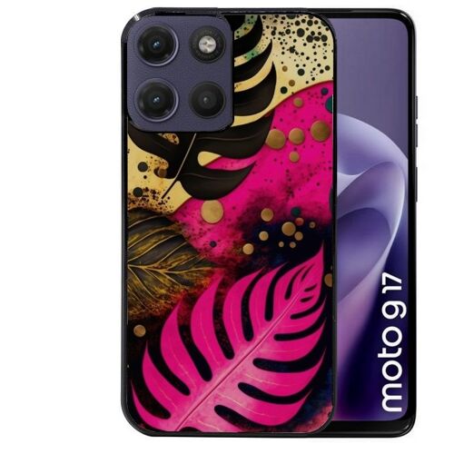 Coque noire pour MOTO G17 et G17 POWER tropical rose Fleur