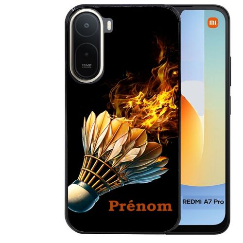 Coque noire pour Redmi A7 PRO motif badminton flamme personnalisee
