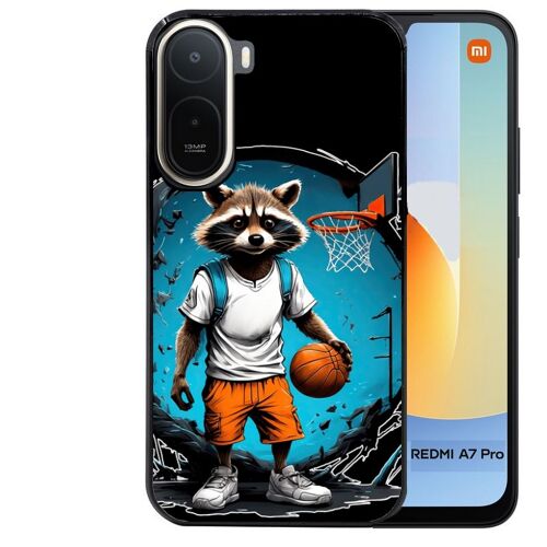 Coque noire pour Redmi A7 PRO motif basket racoon