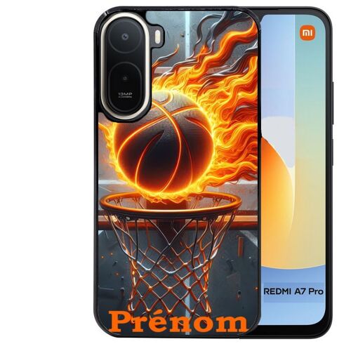 Coque noire pour Redmi A7 PRO motif basket flamme personnalisee