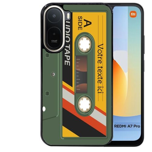 Coque noire pour Redmi A7 PRO cassette kaki avec votre texte