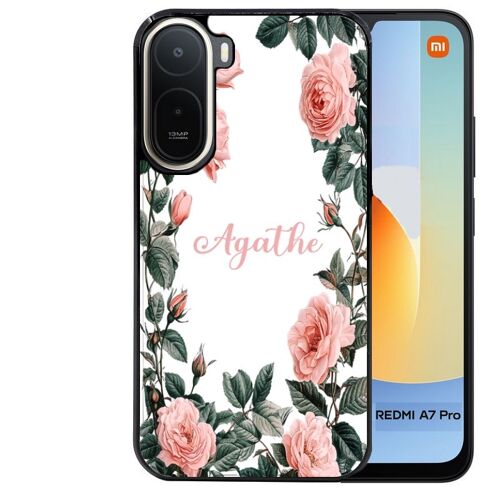Coque noire pour Redmi A7 PRO motif cadre fleur pastel personnalisee