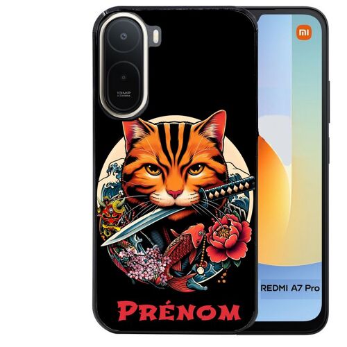 Coque noire pour Redmi A7 PRO motif chat carpe koii japan personnalisee