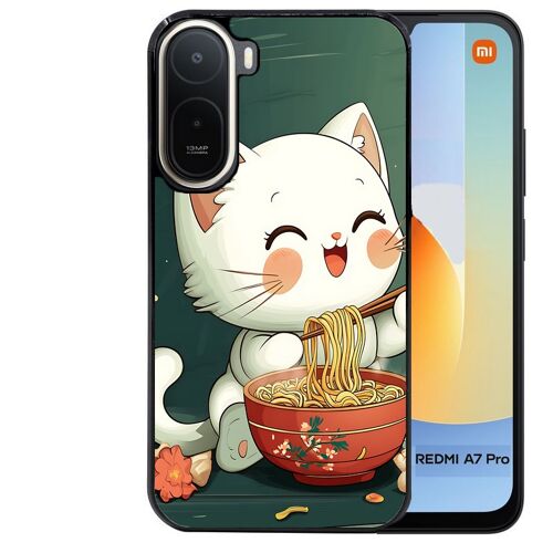 Coque noire pour Redmi A7 PRO motif chat ramen nuage