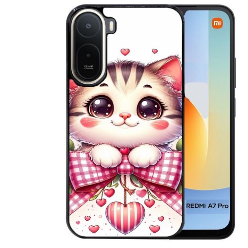 Coque noire pour Redmi A7 PRO motif chat noeud et coeur