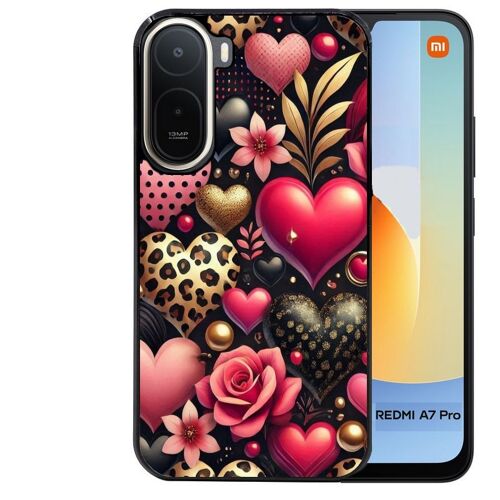 Coque noire pour Redmi A7 PRO motif coeur et leopard