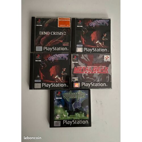 Lot 5 Jeux Ps1 : Dino Crisis 2, Heart Of Darkness, Metal Gear Solid Et Syphon Filter