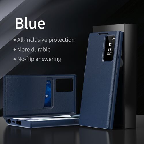 Coque pour Samsung Galaxy A57 5G,Étui Pu en cuir Smart View et Porte-carte Flip stand Cover,avec fonction de réveil/sommeil automatique（ need to download app) - Bleu