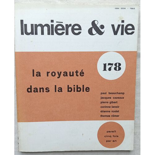 (Revue), Lumière & Vie, N°178, Septembre 1986 : La Royauté Dans La Bible
