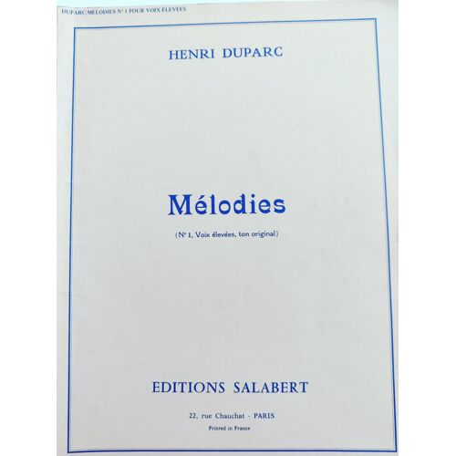 Mélodies De Henri Duparc N° Voix Élevées, Ton Original