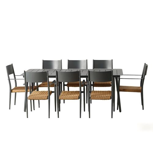 Ensemble Table De Jardin 200 Cm Et 8 Fauteuils Gris Foncé Effet Rotin Canberra
