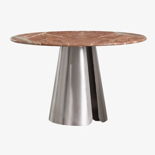 Table de salle à manger ronde Ø120 cm en acier inoxydable Baelor Marbre rouge Chigan