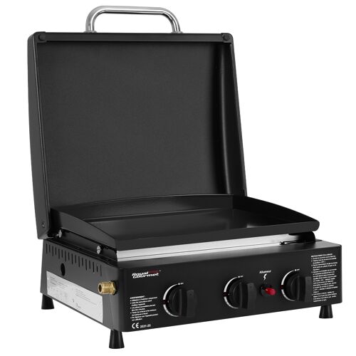 Barbecue à Gaz avec 3 brûleurs de 2,5 kW Royal Gourmet, Plancha à Gaz Exterieur avec Plaque de Cuisson Émaillée, Plancha Camping Gaz BBQ Gaz Portable avec Pieds Réglables pour Jardin