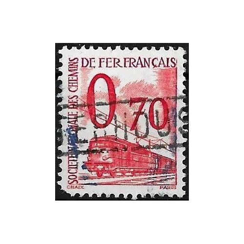 France 1960, Beeau Timbre Pour Petit Colis, Train À Locomotive Électrique, Yvert 38, 0.70f. Rouge, Oblitéré, Un Coin Rogné - Petit Prix .