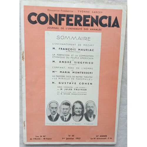 (Revue), Conferencia - Journal De L'Université Des Annales N°2, 1er Janvier 1937, 31e Année : François Mauriac : L'Enchantement De Mozart / Maria Montessori : L'Enfant, Père De L'Homme...