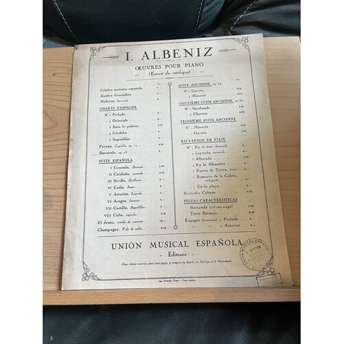 Albeniz Barcarola Opus 23 Partition Piano Union Musical Espanola