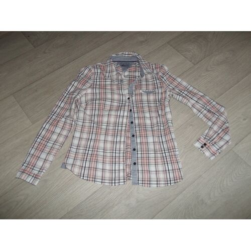 Chemise C Est Beau La Vie Carreaux Rose Corail, Gris Et Bleu Jean Taille M Tbe