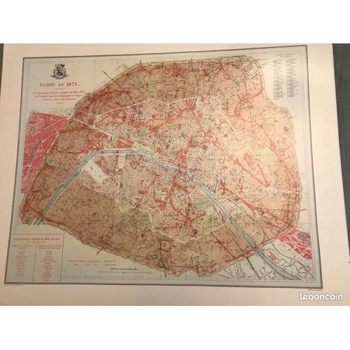 Plan / Carte De Paris 1871 - Rigide - 98 X 78 Cm. Indiques Les Nouvelles Voies Crées Entre 1854 Et 1871 (Travaux De Haussmann)